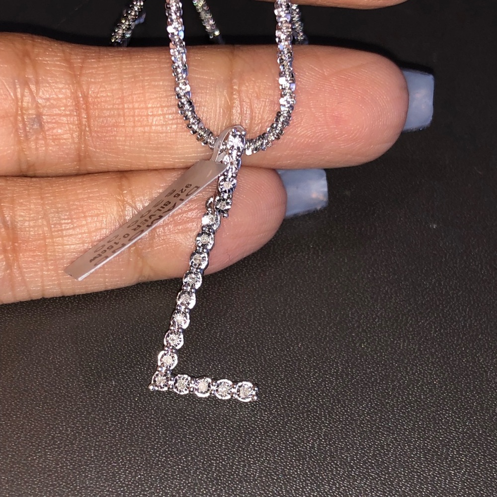 Real diamond L initial pendant not CZ w/stunning Turkish chain free gift box inc